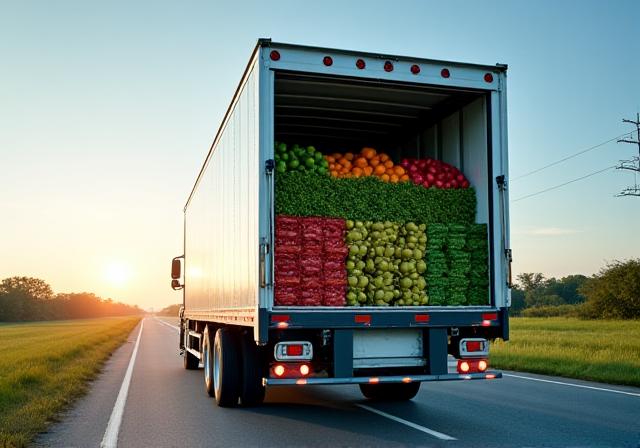 Refrigerated reefer truck loaded with fresh produce for Southeast distribution